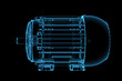 3D rendered blue xray transparent motor