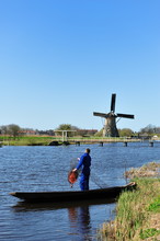 Windmill Landscape At Kinderdijk The Netherlands