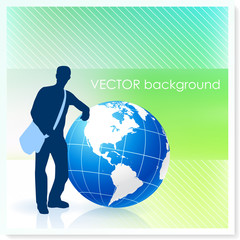 Poster - Young Traveler with Globe on Vector Background