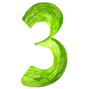 High resolution green glass number isolated