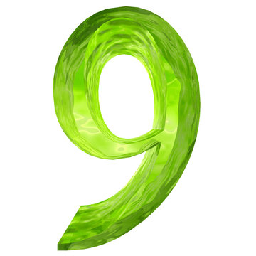 High resolution green glass number isolated
