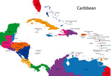 Fototapeta Mapy - Colorful Caribbean map with countries and capital cities