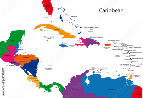 Colorful Caribbean map with countries and capital cities Stock Vector ...