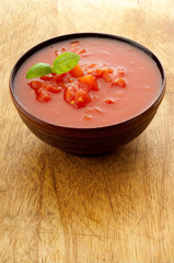 Canvas Print - bowl with raw tomato pulp and basil