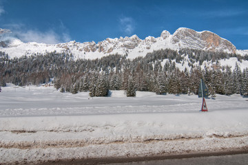 Canvas Print - Snow on the Dolomites Mountains, Italy