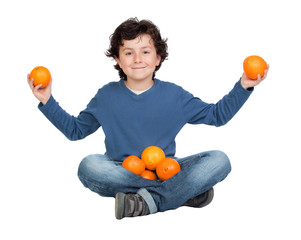 Poster - Funny child with many oranges