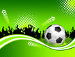 Football stadium background with a soccer ball on the grass