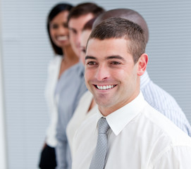 Wall Mural - Positive business partners standing in a line