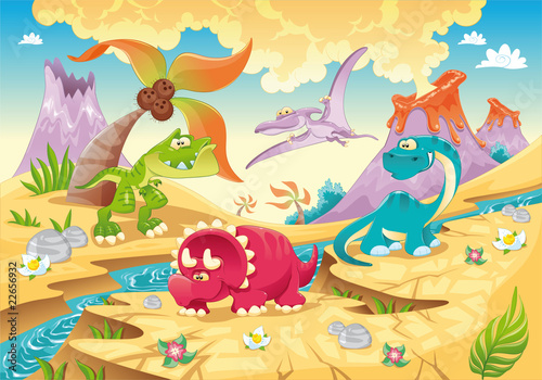 Naklejka ścienna Dinosaurs Family. Funny cartoon and vector characters