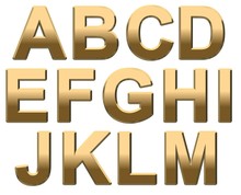 Gold Alphabet Letters Uppercase A - M On White