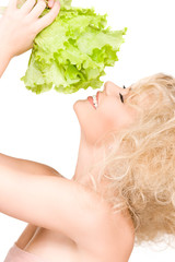 Poster - happy woman with lettuce