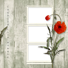 Wooden Background With Frame And Poppy