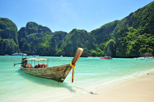 Traditional Thailand Boat At Phi Phi Islands, Thailand