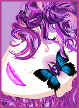 Portrait Of A Girl With A Butterfly. Vector Illustration.