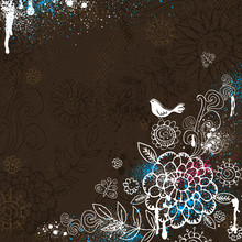 Hand Draw  Flowers On Brown Background