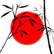 Abstract background with bamboo branches and the red sun