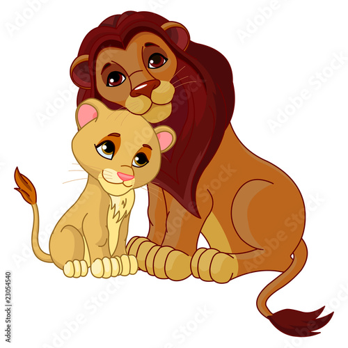 Obraz w ramie Lion and cub together