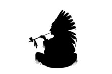 Indian Chief Sitting And Smoking Illustration On A White