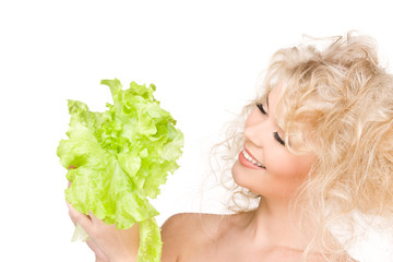 Poster - happy woman with lettuce