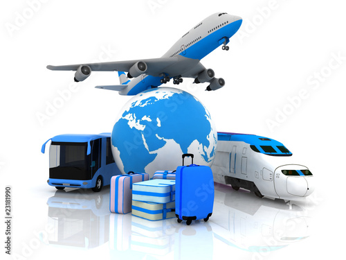 Nowoczesny obraz na płótnie traffic resources with a globe and suitcases