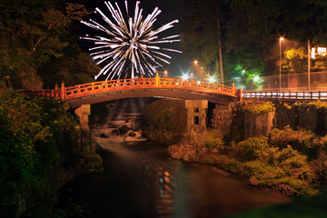 fireworks  over a bridge