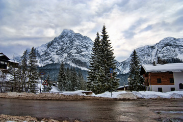 Wall Mural - Snow on the Dolomites Mountains, Italy