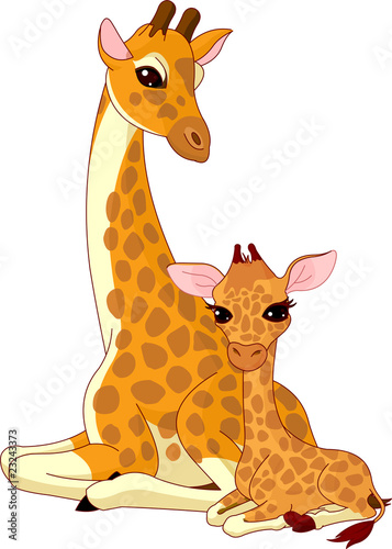 Naklejka dekoracyjna Mother-giraffe and baby-giraffe