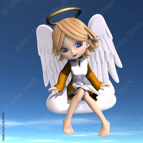 Foto-Banner aus PVC - cute cartoon angel with wings and halo. 3D rendering with clippi (von Ralf Kraft)