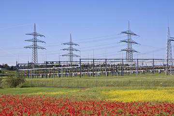 electrical power plant in  colorful meadow