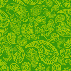 green abstract hand drawn seamless paisley background