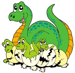 Sticker - Dinosaur mom with cute babies