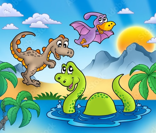 Plakat na zamówienie Landscape with dinosaurs 1