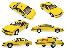 Collage Of Isolated Yellow Taxi