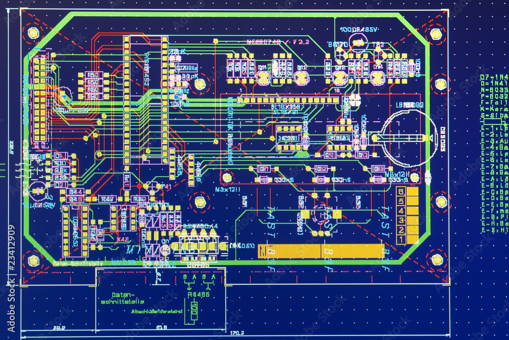 printed circuit board layout on a screen Stock Photo | Adobe Stock