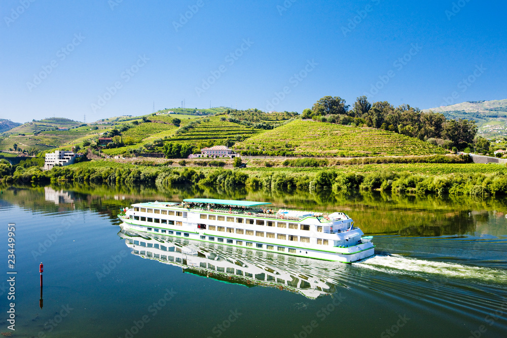cruise ship at Peso da Regua, Douro Valley, Portugal - obrazy, fototapety, plakaty 