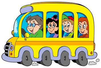 Poster - Cartoon school bus with kids