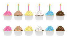 Colourful Birthday Cupcakes, With And Without Candles