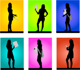 Poster - Vector silhouettes of girls on a colored background