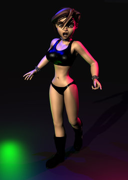 3D toon woman in darkness