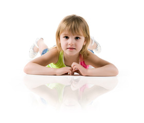 cute girl lie on the floor