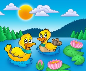 Sticker - Two ducks and water lillies