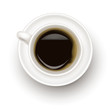 Top view of black coffee cup. Photo-realistic vector.