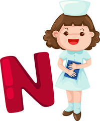 Wall Mural - alphabet N with nurse