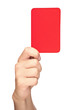 Hand holding a red card isolated on white background