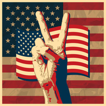 The Victory Sign With USA Flag Background