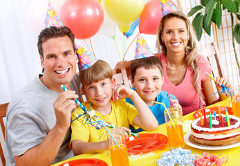 Wall Mural - Happy family and birthday