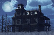Abandoned Haunted House in Moonlight - 3D render
