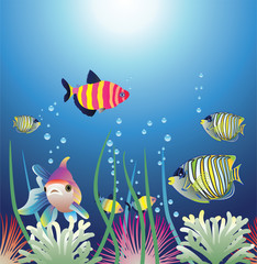 vector aquarium and colorful fishes