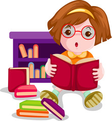 Cute girl reading book