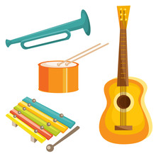 Cartoon Musical Instruments, Vector Illustration